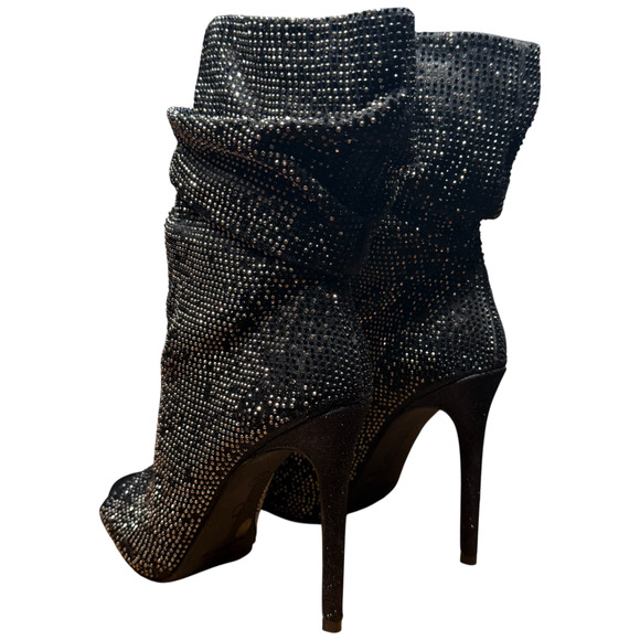 JESSICA SIMPSON Rinnah Women 37/US6.5M Rhinestone Open Toe Slouchy Booties NYE - Picture 7 of 14